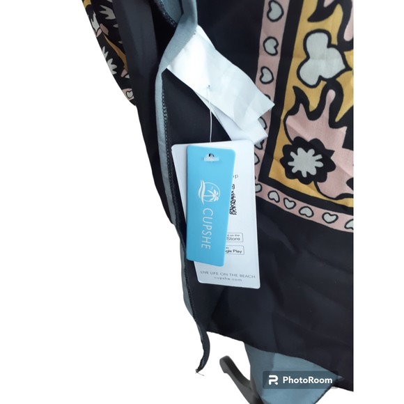 NWT Cupshe Women's One Size Beach Cover-Up Scarf Boho Kimono Floral Black Beige - Picture 6 of 7
